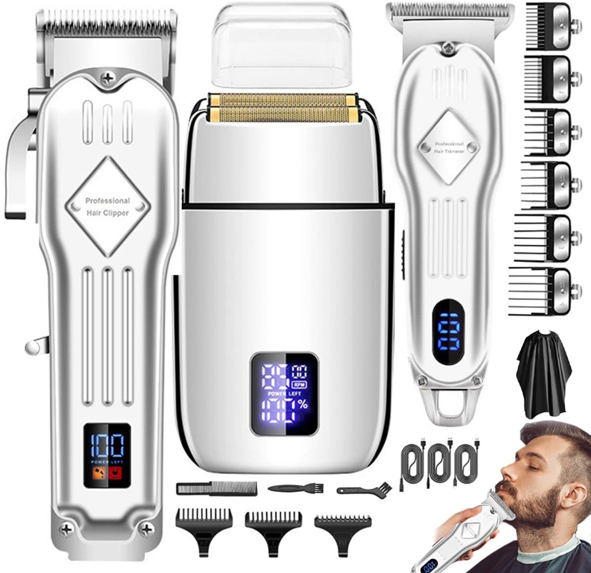 MIVRAY Tondeuses - Oplaadbare Tondeuse Set met Haar Tondeuse en Trimmer Set, Professionele Tondeuse voor Thuis, Kapsel Tondeuse, Metaal Roestvrij Staal, Wit