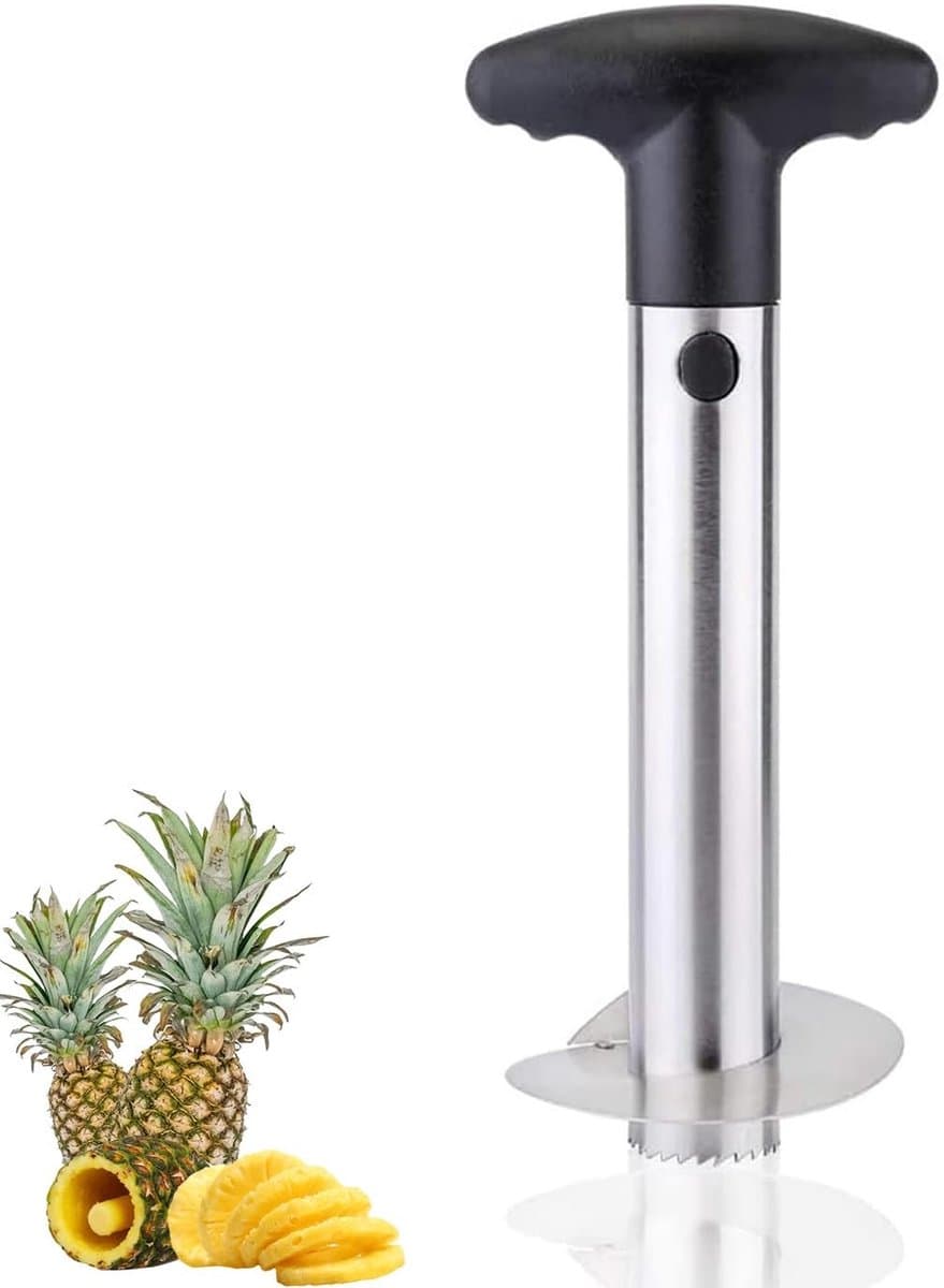 Allecto - Ananas snijder - Ananasschiller - Roestvrij staal - Versterkt lemmet - Eenvoudig en snel - Geschikt voor keuken - Zilver en zwart