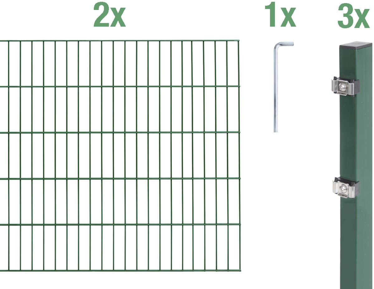Alberts 653637 dubbelstaafmat hekwerk als 6-delige complete hekwerkset, groen, hoogte 200 cm, lengte 4 m