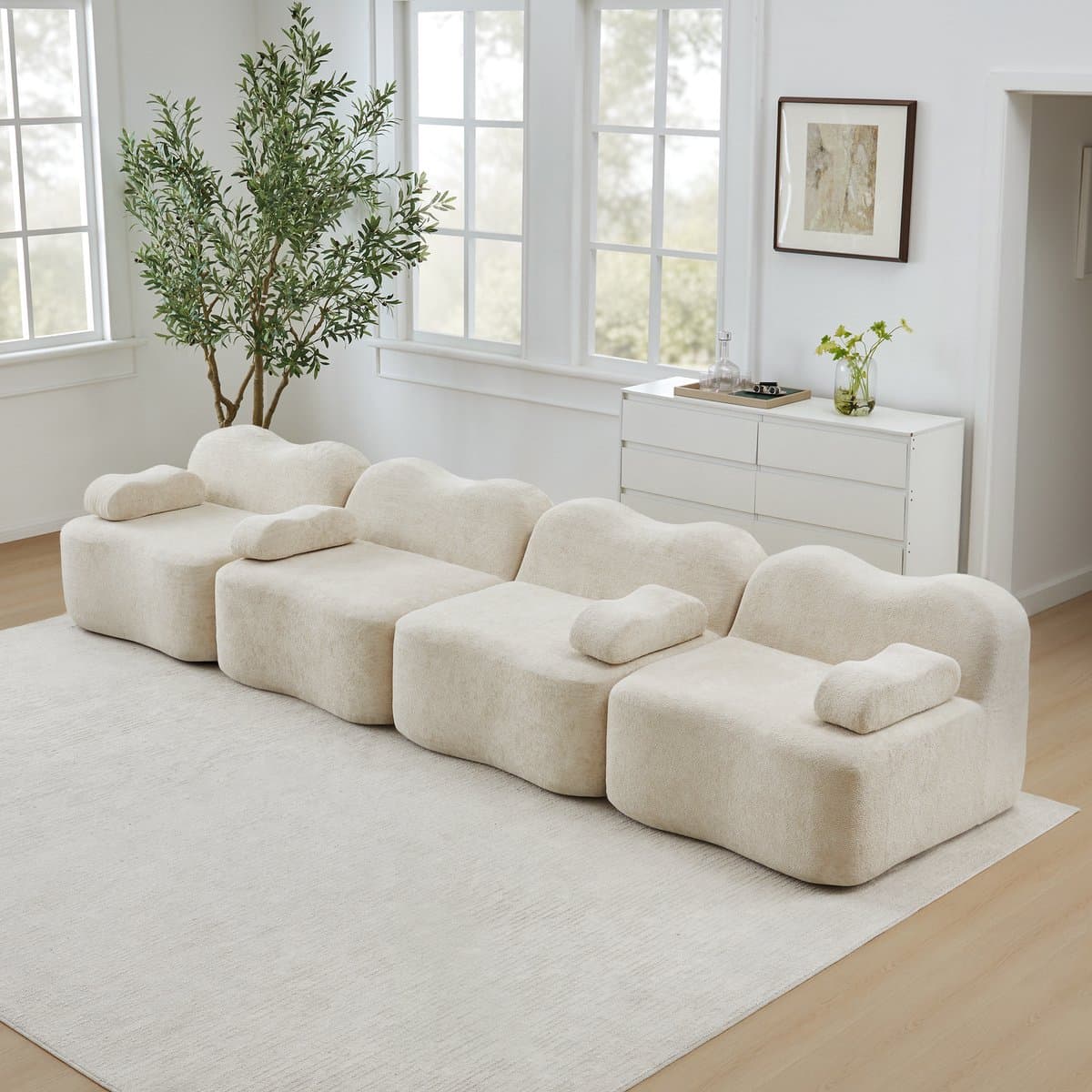 Wishdor Modulaire Hoekbank - Golvende Vorm En Extra Diepe Zitting - Modern Ontwerp - Voor Woonkamer - Fluweel - Beige - Flexibel Op Te Stellen