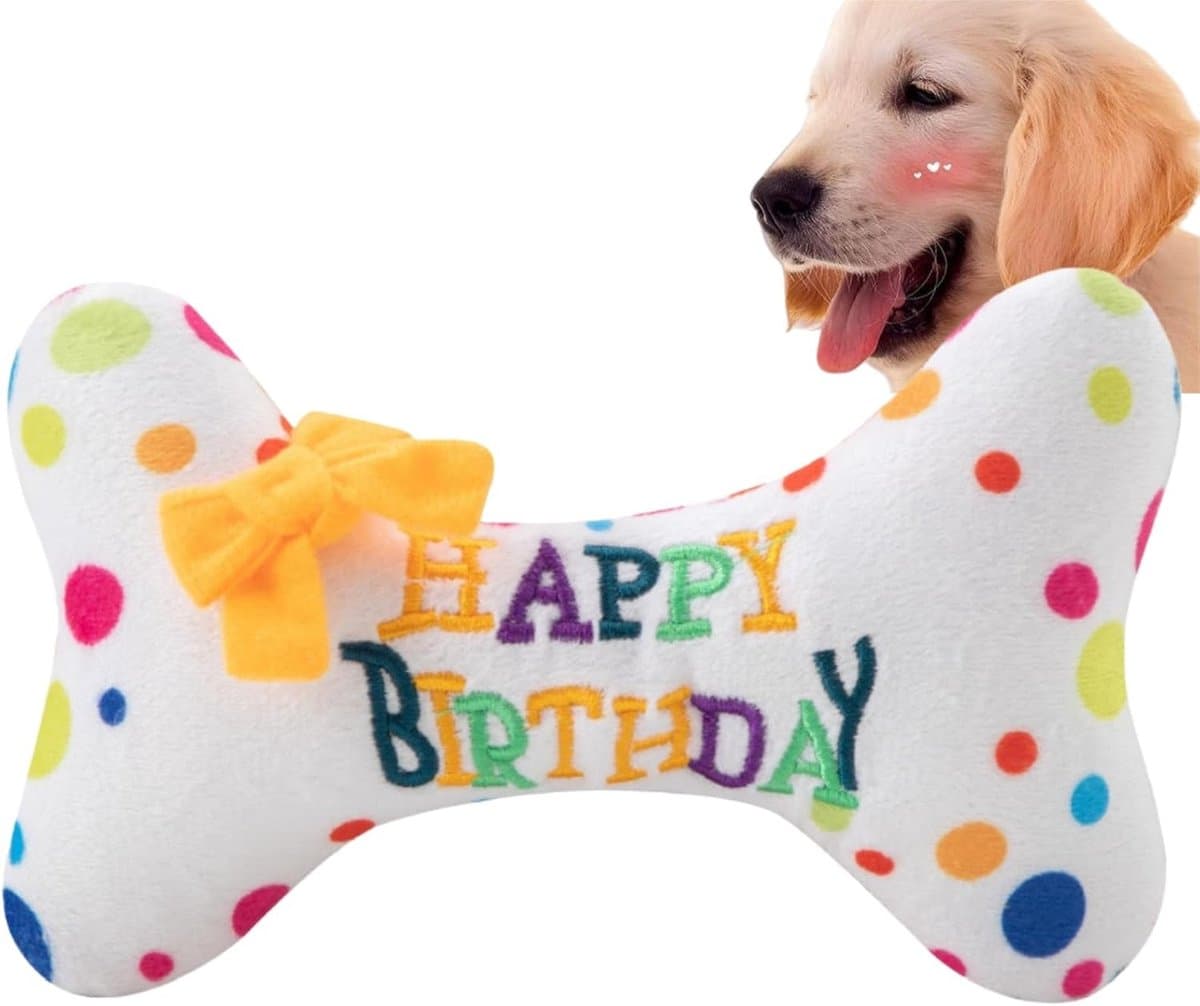 JeiibrZui Honden Verjaardag Speelgoed - Pluche Bot Voor Kleine En Middelgrote Honden - 1 Stuk Zachte Kauwspeeltjes - Ideaal Cadeau Voor Indoor En Outdoor Gebruik