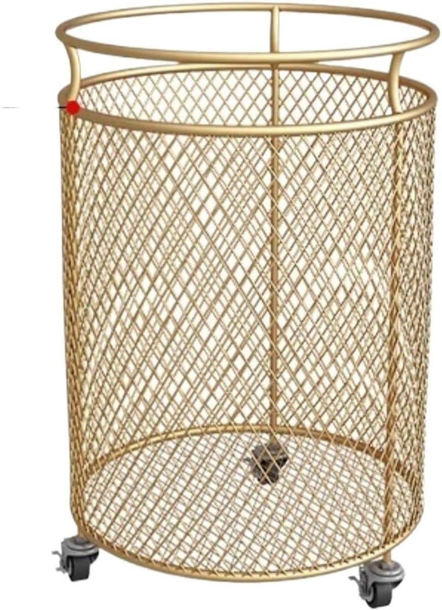 Wasmand Met Wielen - Kledingmand Opbergmand - Kleding Opbergen - Mesh Ademend Ontwerp - 36x46cm - Goud