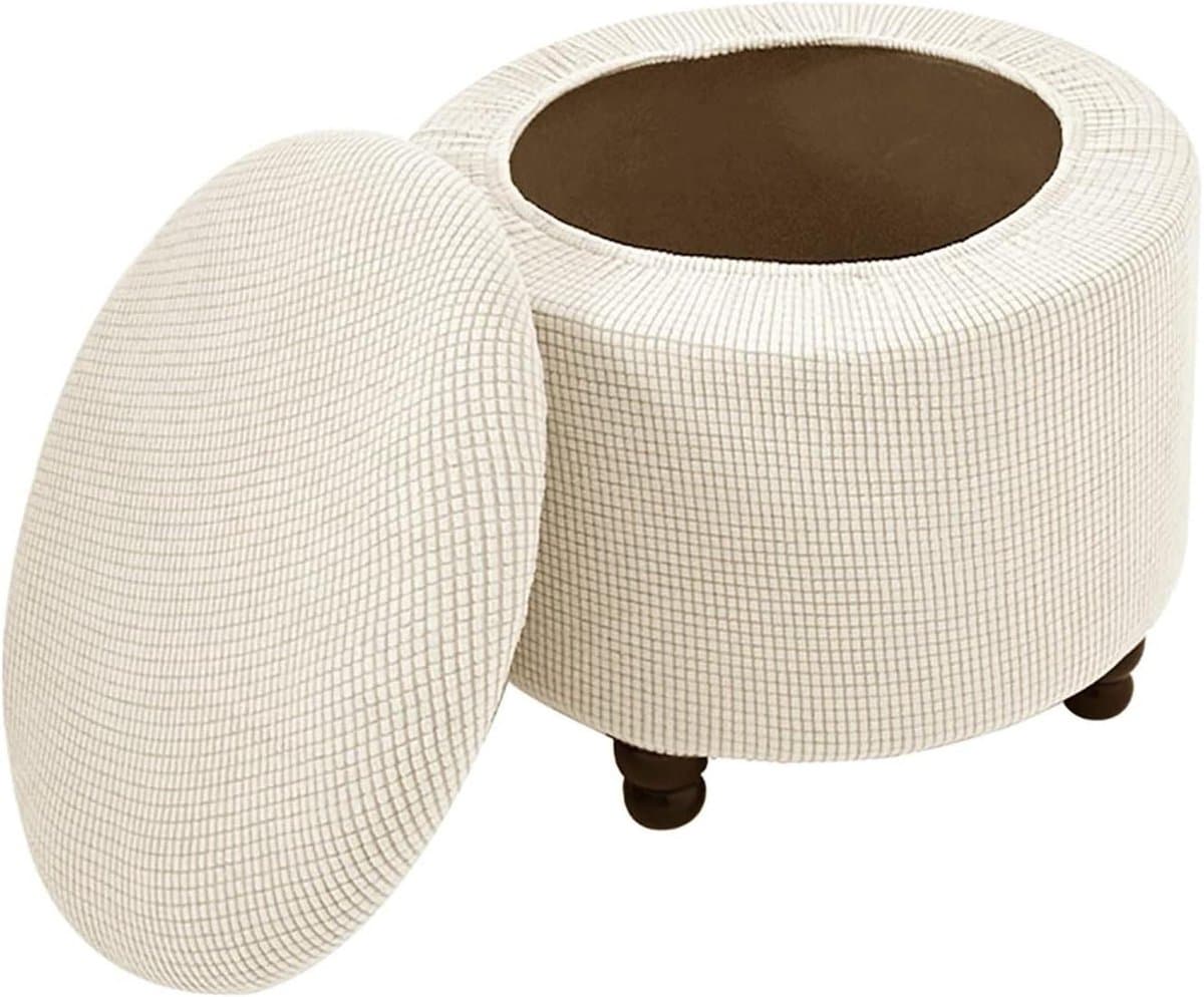 Poufhoezen Opslag - Voetenbankhoezen Set - Meubels Beschermen - Tweedeelig Ontwerp - Tot 65cm Diameter - Beige
