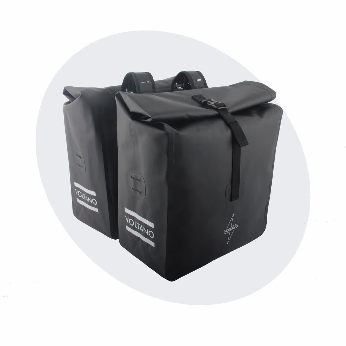 Voltano Dubbele Rolltop Fietstas Volledig Voorgevormd - 50 Liter - Zwart - 100% Waterdicht - Fietstassen Electrische Fietsen