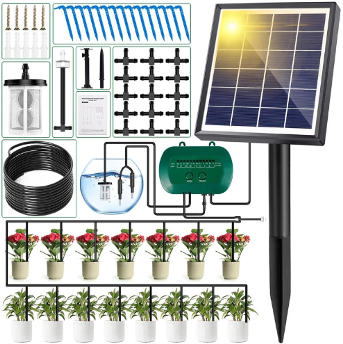Zonne-Irrigatiesysteem 2025 - Automatisch Druppelirrigatiesysteem Met Timer - 15M Slang Voor Tuin En Balkon - Tuinirrigatie Voor Buitenplanten
