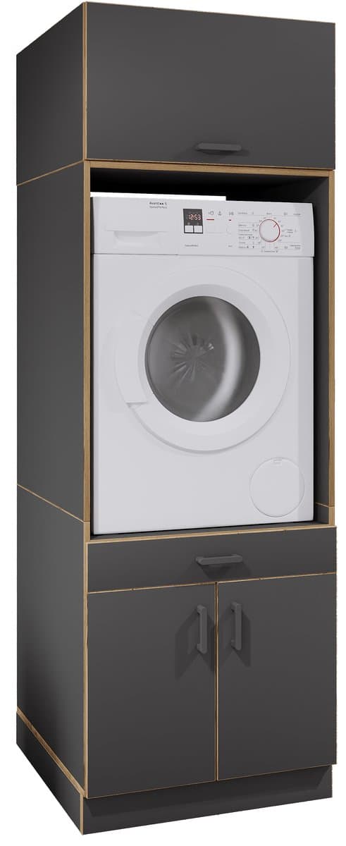VCM Waschmaschinenschrank mit Unterschrank, Waschmaschinenumbau mit Stauraum hinter zwei Drehtüren und einer Schublade, Maße: Überbauschrank H. 200 x B. 67 x T. 68 cm, Rislo CL XXL