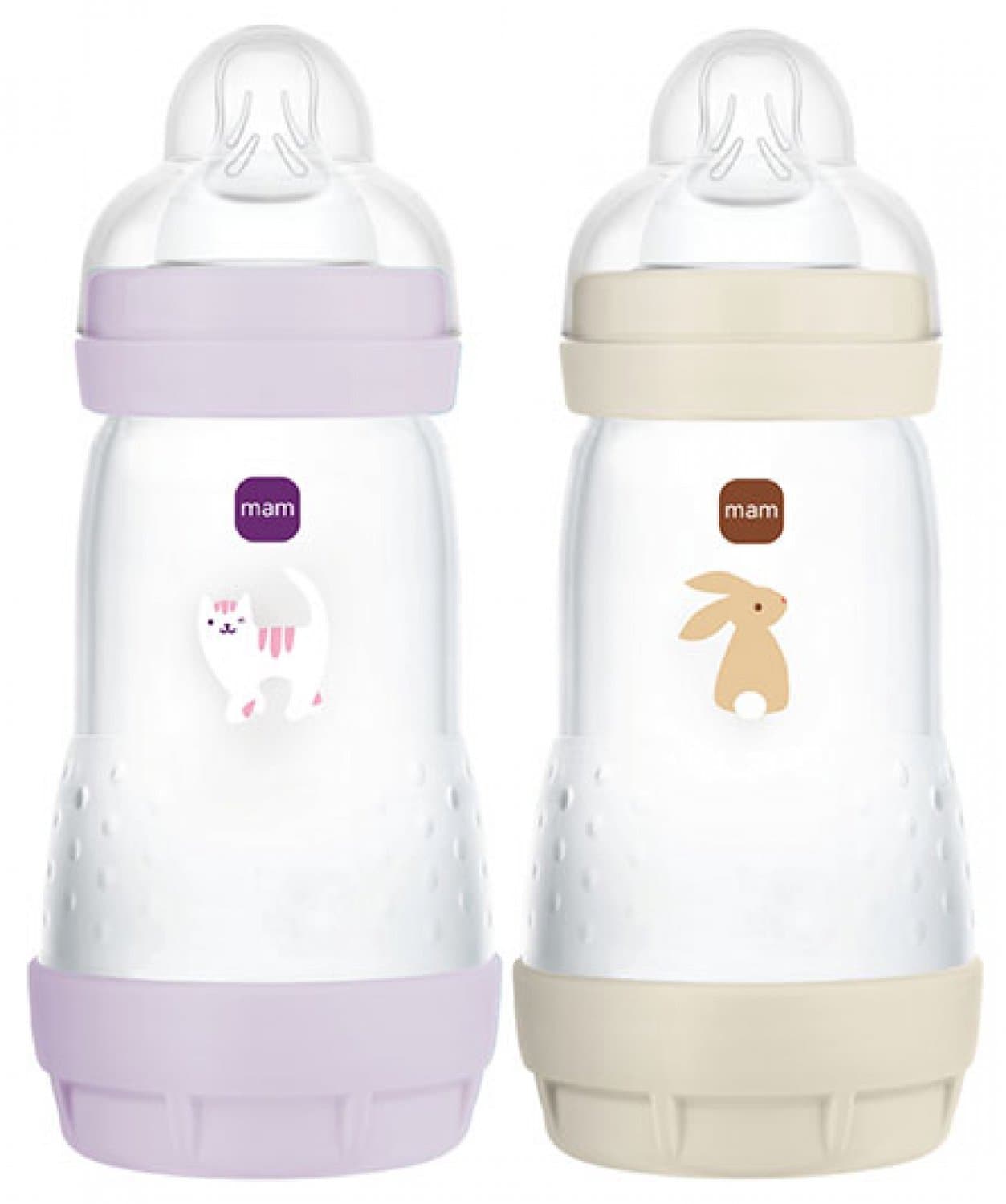 Set van 2 Babyflessen - MAM - Easy Start / Anti-Colic - 260 ml - Flow 2 Speen - Lila + Zand
