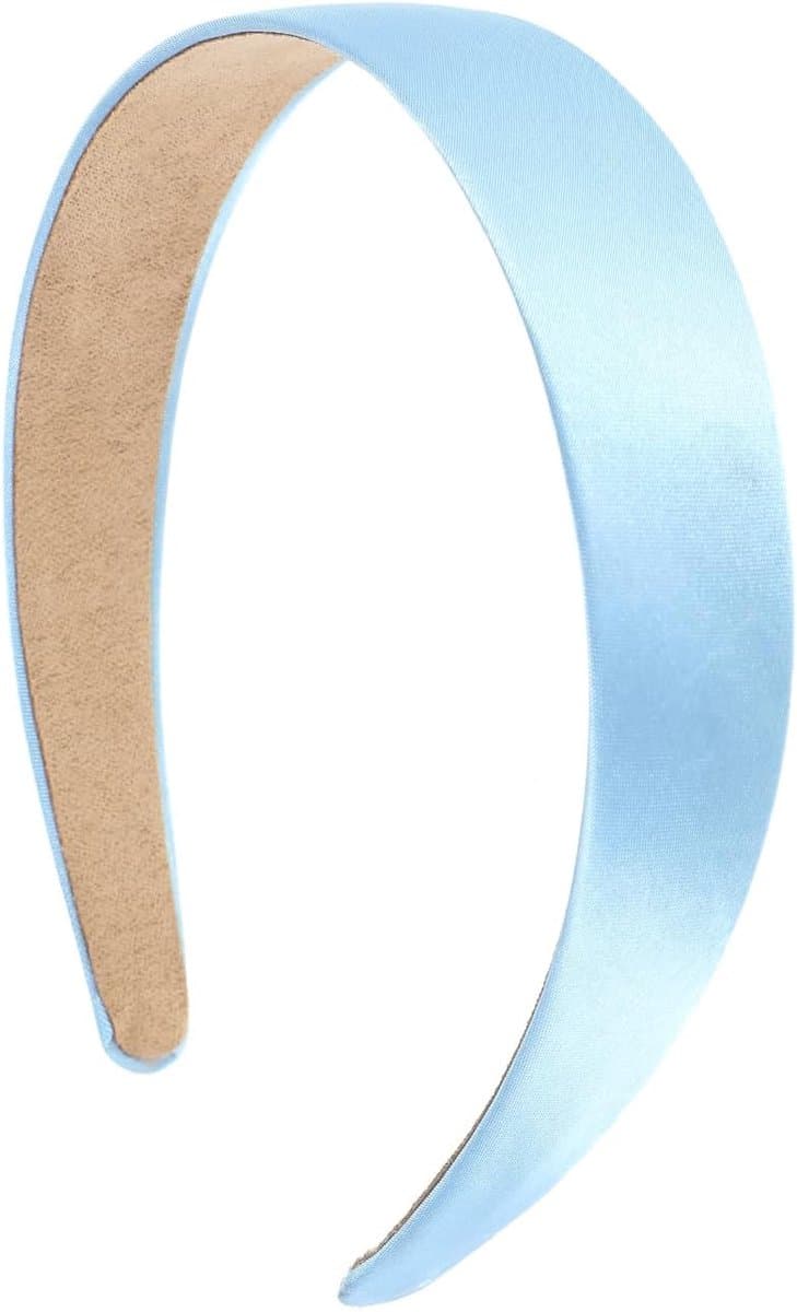Heldere Blauwe Hoofdband, Satijn Bedekte Lichtblauwe Haarbanden Prinses Brede Gewatteerde Haarband Mode Hoofdbanden voor Vrouwen