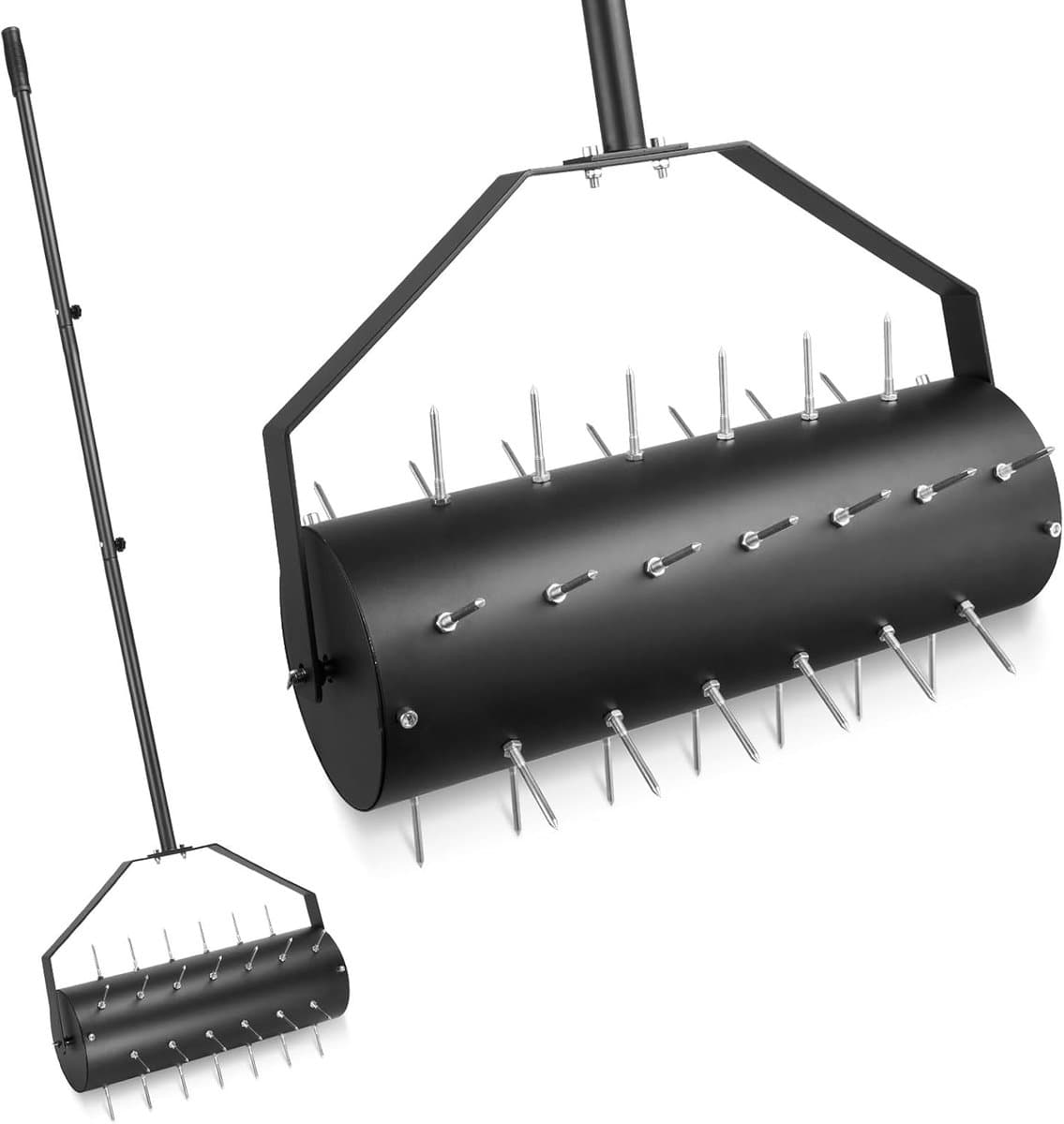 Gazonbeluchter handmatig, aerificator voor gazon, gazonventilator rollen, gazonwals met 39 spijkers (6cm) en steel, handverticuteermachine gazonwals voor erven, gazonvlakken in de tuin (44cm x