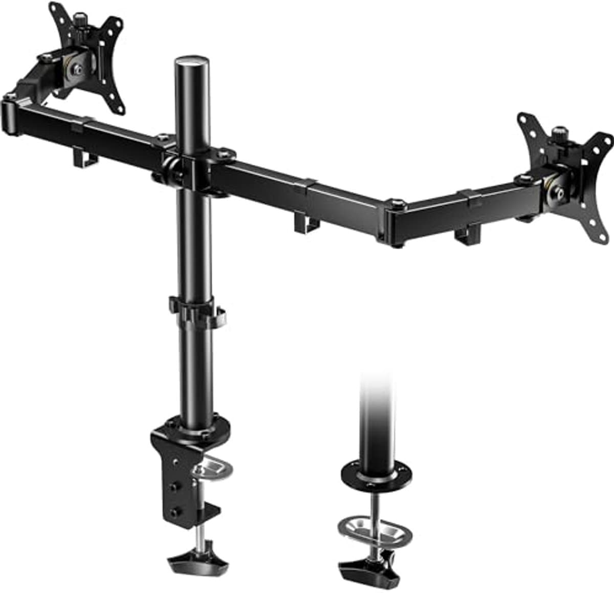 Ergonomische Dubbele Monitorarm voor 13-32 Inch Schermen - In hoogte verstelbaar met C-klem en Doorvoertule