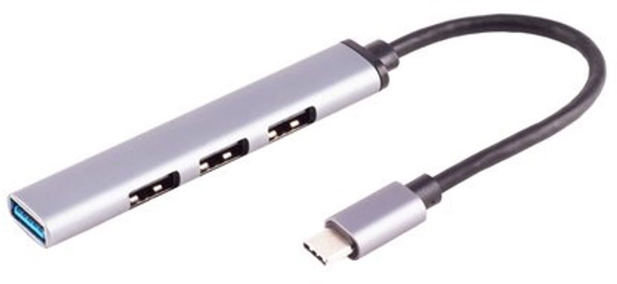 USB-C Hub, 3.0, 4-fach USB-A, ALU, slim, 0,12m