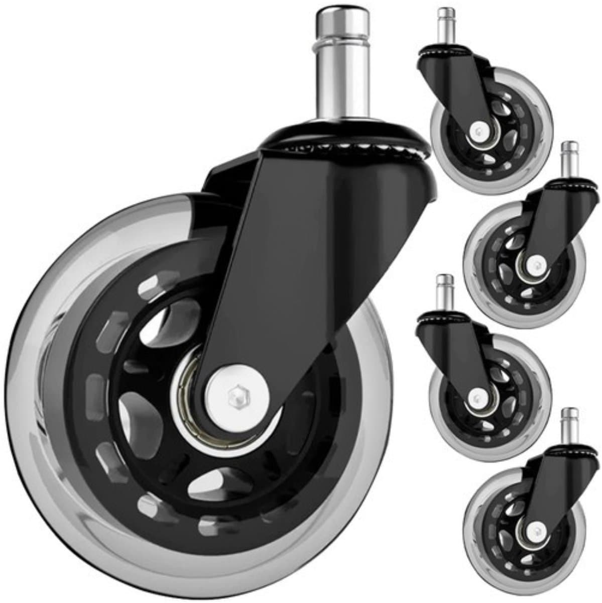 Malatec Zwenkwielen - 10x stuks - rubber/metaal - D7,5 cm - wieltjes - bureaustoelwielen - kantoorstoelen