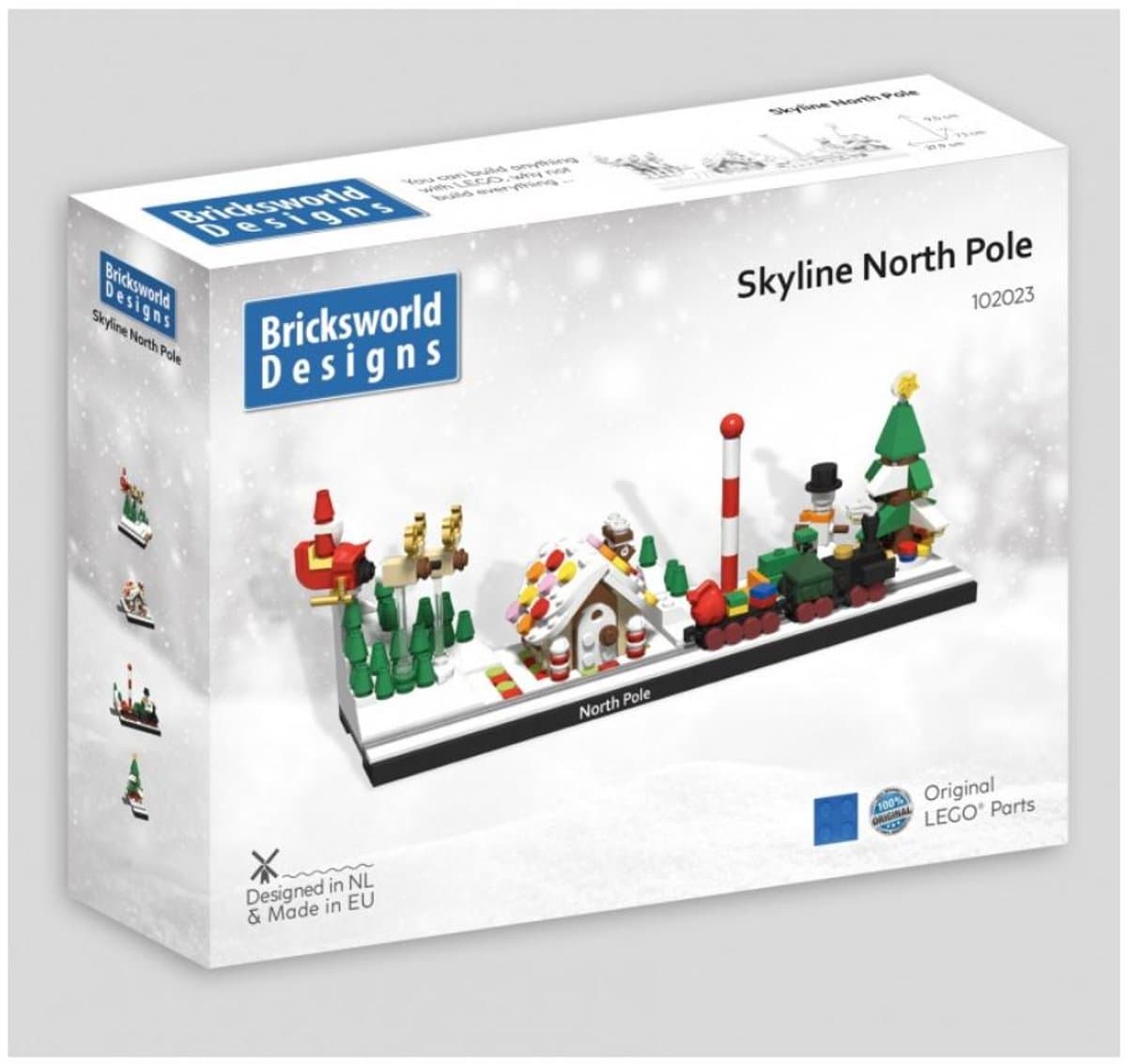 Bricksworld BOC-SKY-NOR Architectuur Bouwset Noordpool met Kerst, Rendieren, Gingerbread huisje, trein, sneeuwman & kerstboom. Samengesteld uit originele nieuwe LEGO® onderdelen.