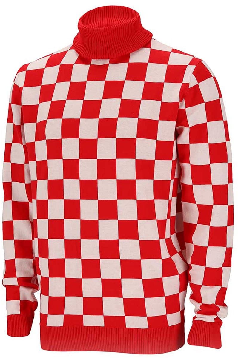 Apollo Carnaval verkleed trui Brabant - coltrui - rood/wit geblokt - dames / heren - turtleneck XL