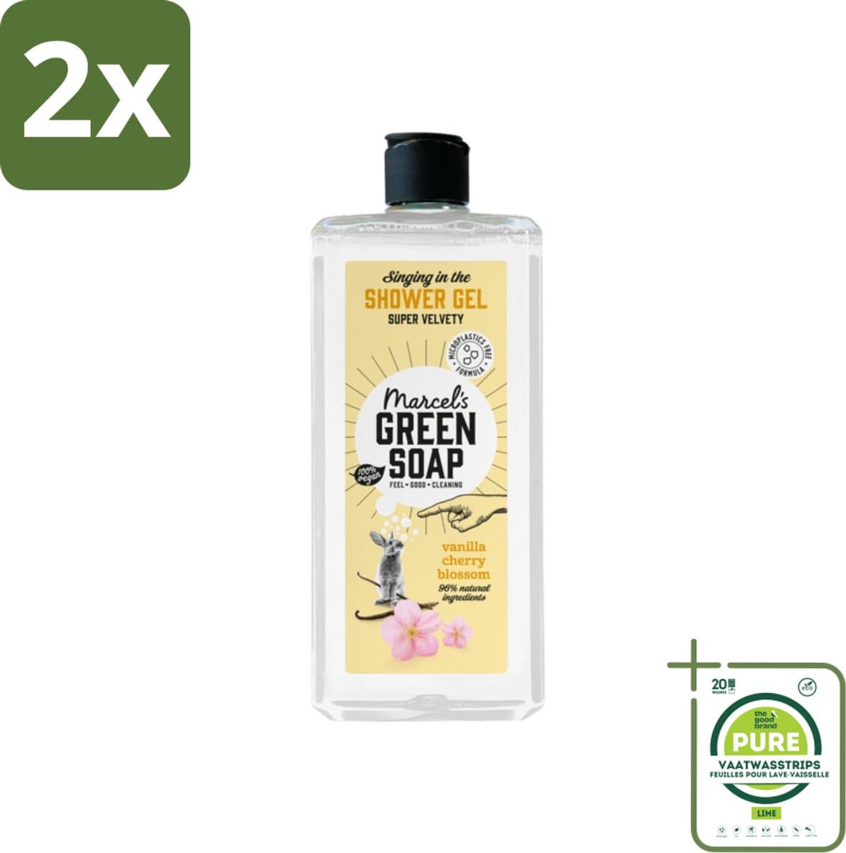 Marcel's Green Soap - Douchegel - Vanille & Kersenbloesem - Verzorgend & zacht - 300 ml - Voordeelverpakking - 2 stuks - Douchegel - Biologische douchegel
