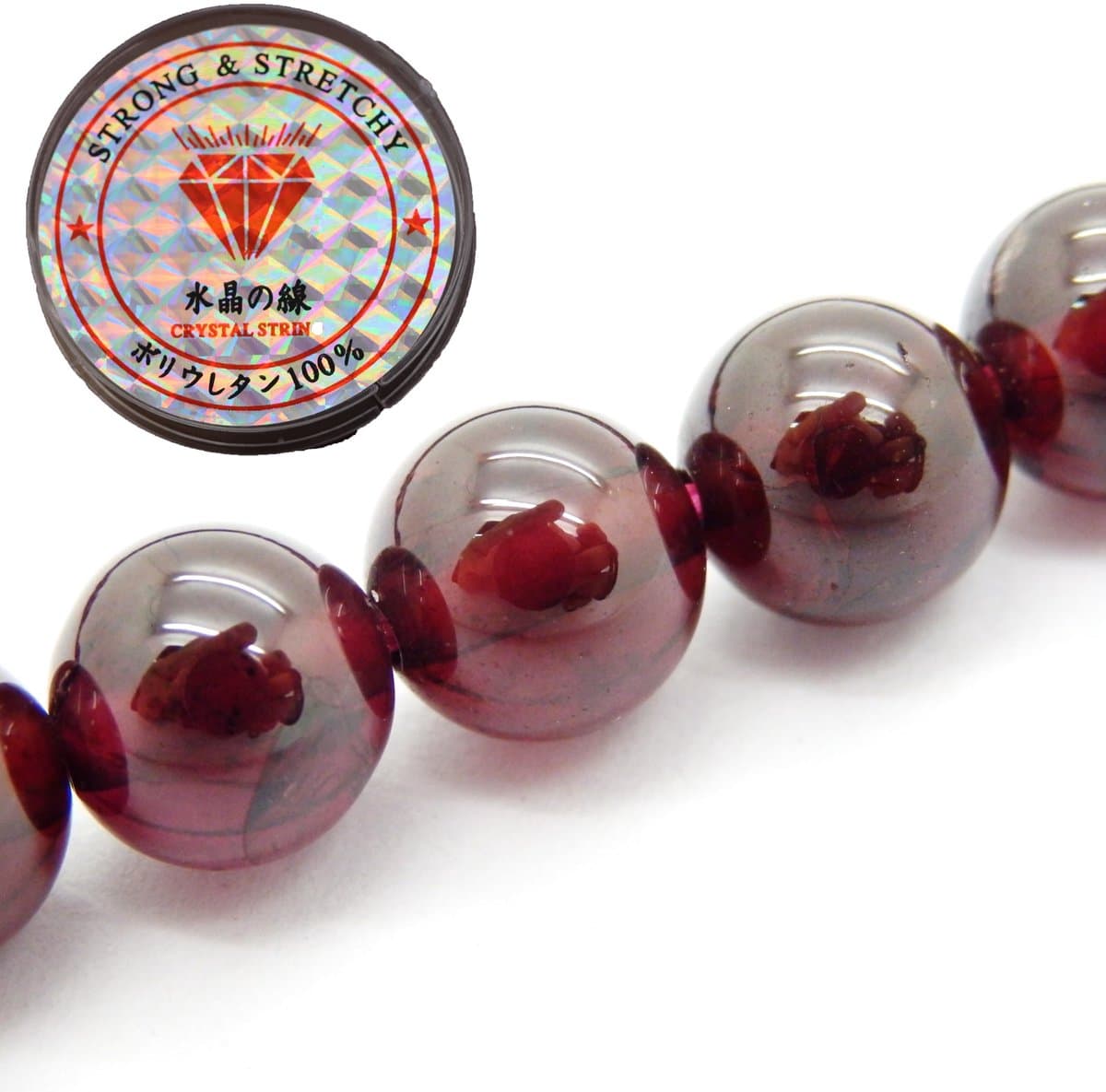 Fukugems kralen met rekkoord voor het maken van sieraden Losse stenen kralen voor doe-het-zelf Energiestenen helende armband 6 mm = 128 stuks en 1 rol koord Granaat AAA 6 mm