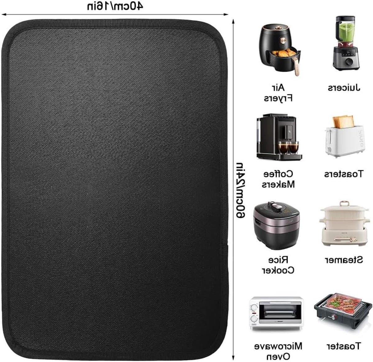 Zeynomax - Hittebestendige mat 60 x 40 cm waterdichte siliconen vuurbestendige mat voor in de keuken, friteuse, oven, magnetron, barbecue, etc. (Zwart)