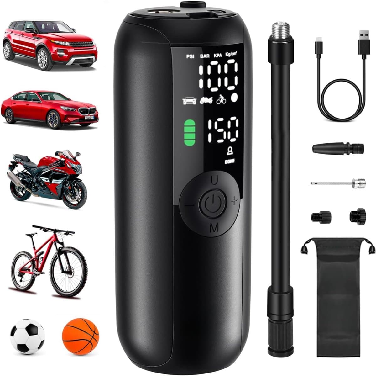 DYNA® Fietspomp met Drukmeter - Fietspomp Klein - Fietspomp Handmatig - Zwart - 7cm x 7cm x 16cm