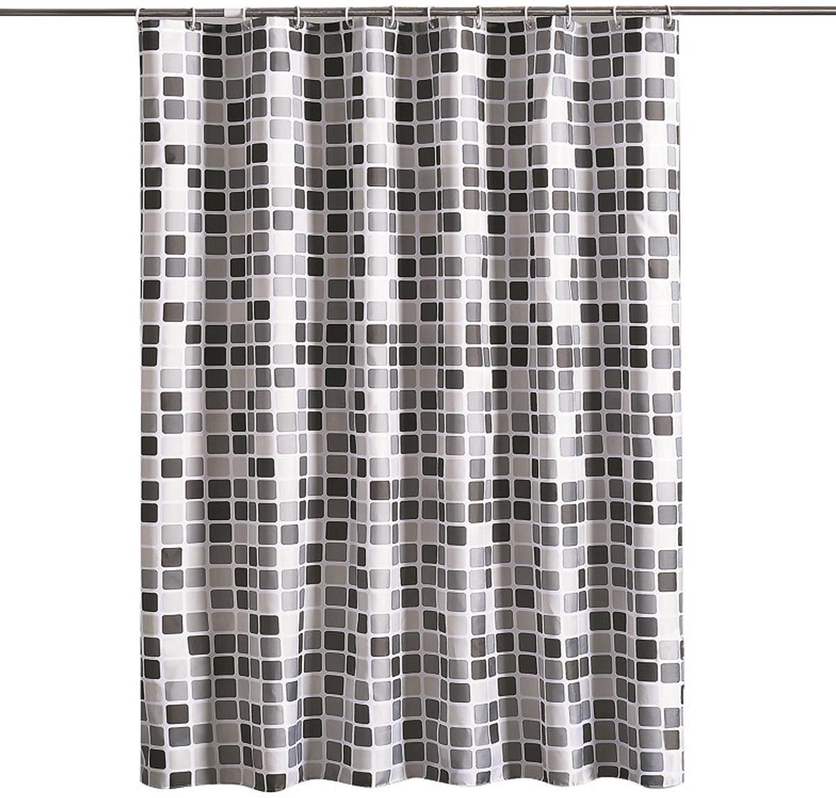 TuseRxln Badgordijn - Polyester - 180x200 cm Waterdicht Mosaic - 1 Stuks - Badkamer Grijs