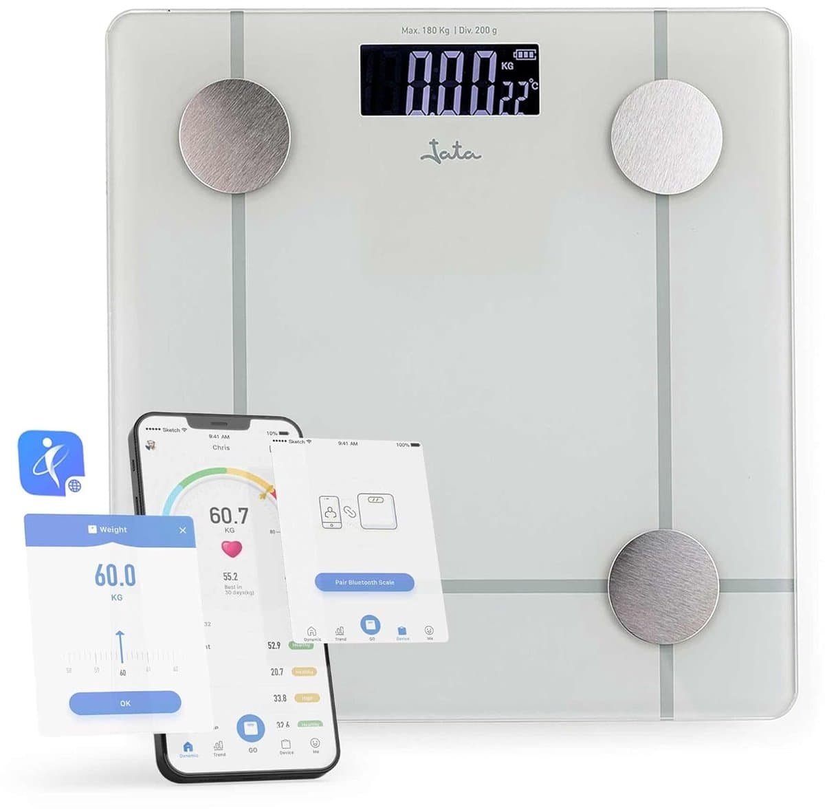 Digitale Personenweegschaal - Lichaamsanalyse Weegschaal - Gezondheid Monitoren - App Connectiviteit - Tot 180 kg - Wit