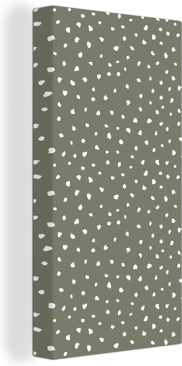 Canvas Schilderij Stippen - Groen - Wit - 20x40 cm - Wanddecoratie