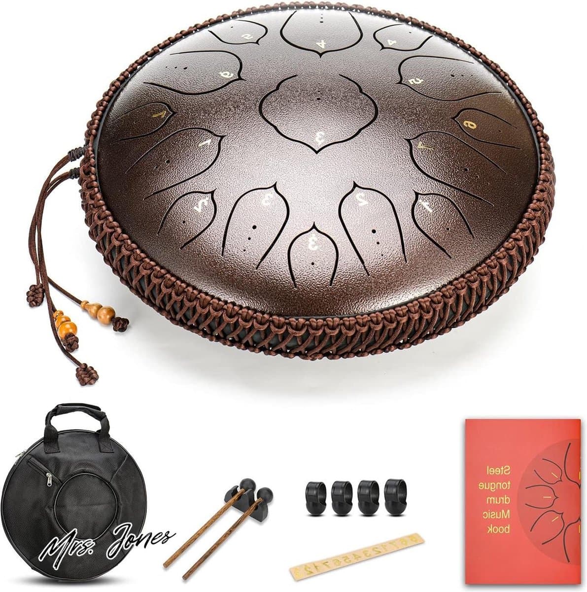 Mrs. Jones 35cm Stalen Tong Drum D Sleutel 15 Notities Percussie-Instrument Hand Pan Drum - Draagtas Brons .