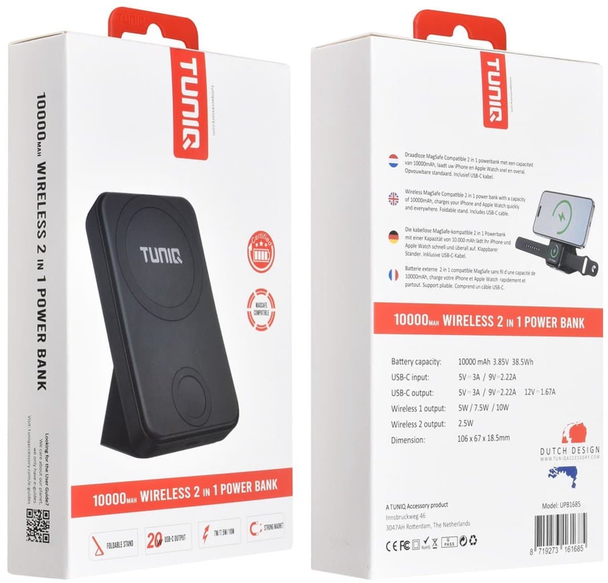 UNIQ Accessory Powerbank 10000 mAh - magsafe - apple watch - wireless - stand -30cm USB-C cable USB-C port - Zwart