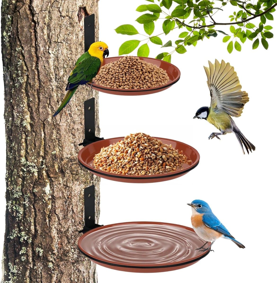 Vogelvoer Station - Vogelbad Voederbak - Vogels Voeren - Drie Delig Set - Tot 19 cm - Bruin