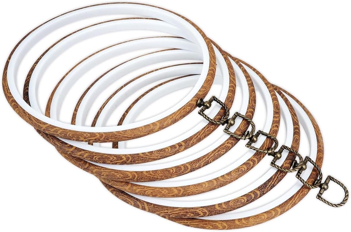 6 Stuks Borduurring Set, Imitatie Houten Borduurframes voor Handwerken, Borduren en Versieren (20cm)