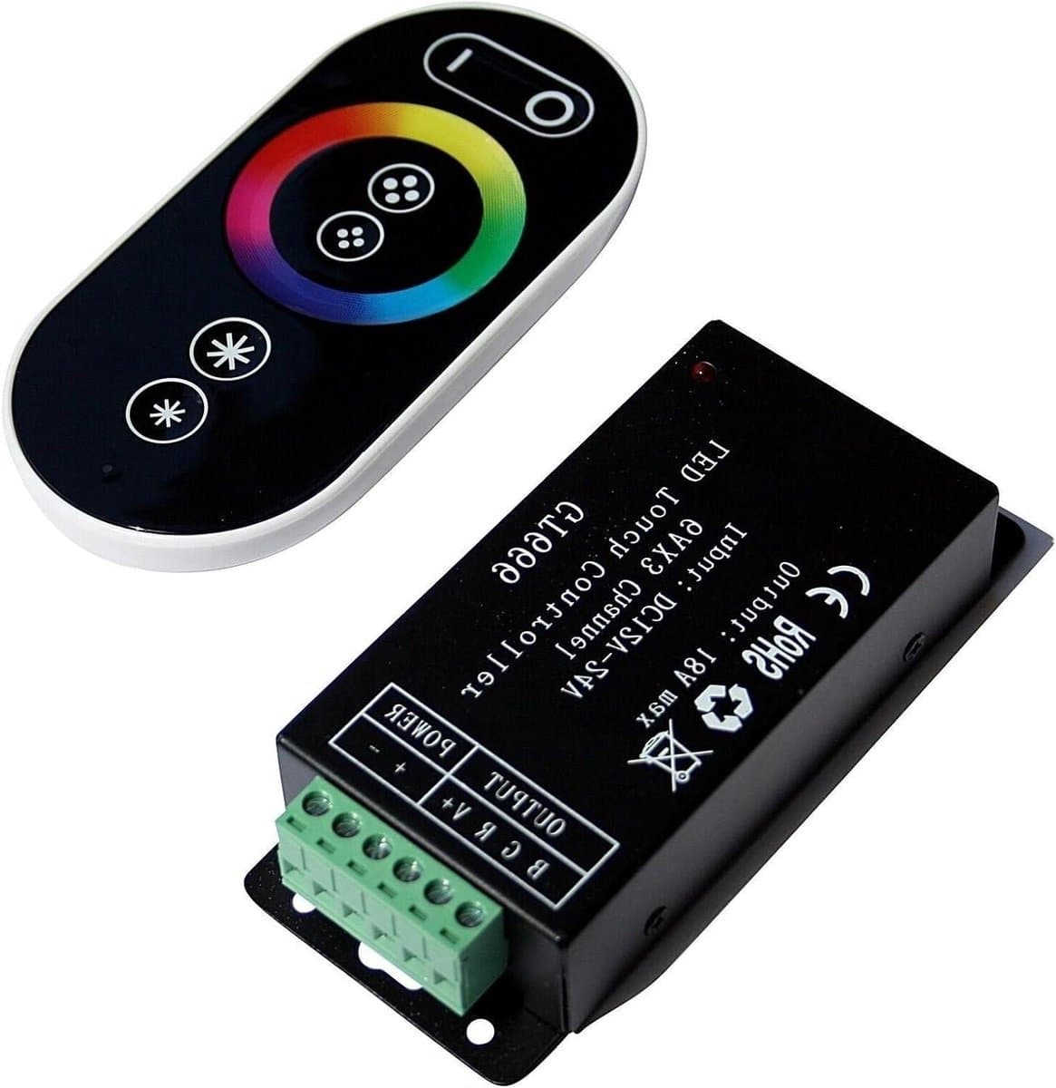LED Strip Controller - Verlichting Bediening - Sfeer Creëren - Draadloze Touch Afstandsbediening - 12-24V DC - Zwart