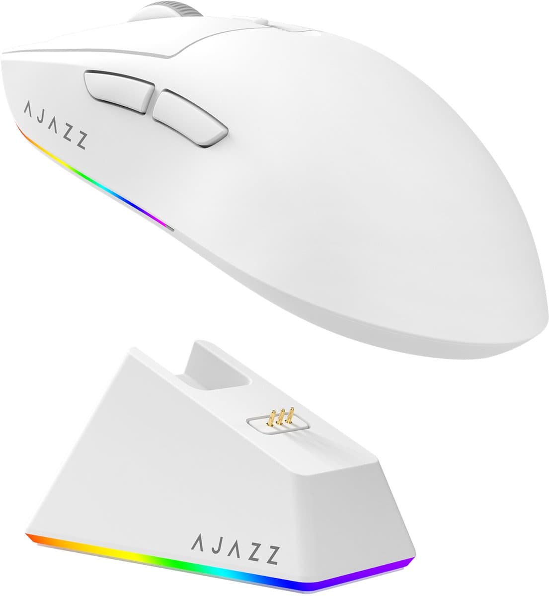 Ajazz AJ139 V2 MC Draadloze Gaming Muis – Met RGB Oplaadstation – Triple Mode (2.4GHz+BT) – 12.000 DPI – 66g Lichtgewicht – Wit