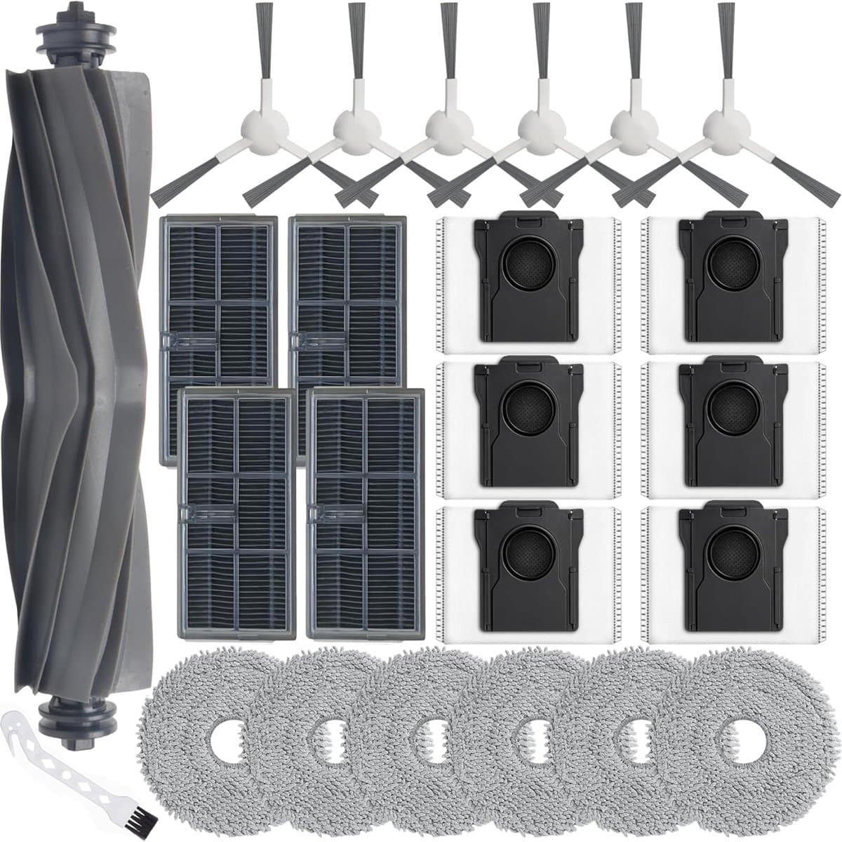 24 delig accessoire set voor Dreame L10s / L10s Pro Ultra Heat / X30 Ultra / L40 AE / Mova E30 Ultra - Onderdelen pakket voor robotstofzuiger - 1 hoofdborstel, 6 dweildoeken, 4 HEPA filters, 6 zijborstels, 6 stofzuigerzakken