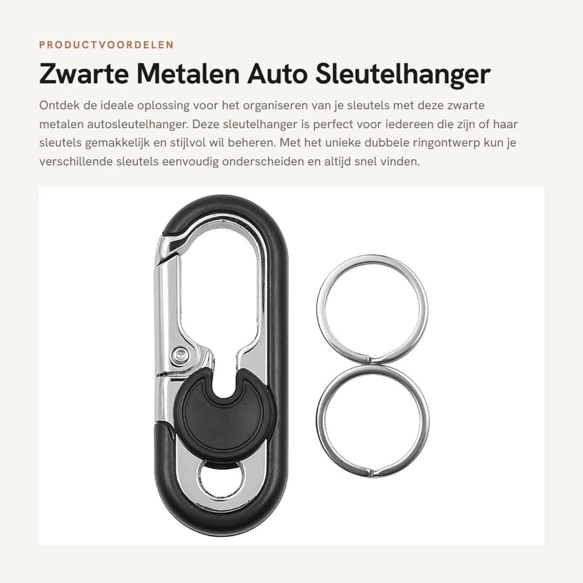 Dailygoods- Sleutelhanger Metalen - Dubbele Ring - Auto Sleutelhanger - Gepersonaliseerd - Zwart - 360 Graden Draaiend - Autosleutelhanger