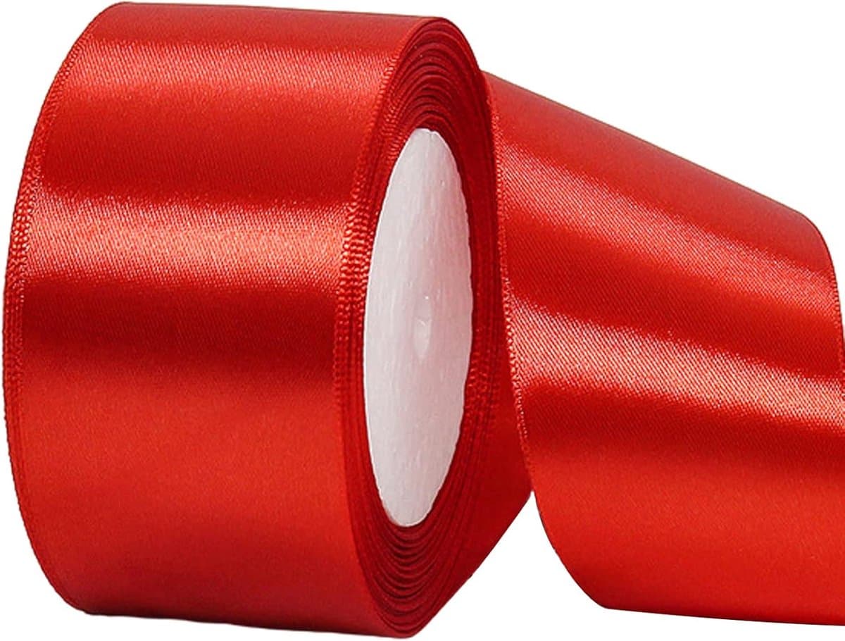 Rood satijnen lint 50 mm, 22 m rood haarlint taartstrikken, polyester kerstlinten stoffen geschenk satijnen linten voor geschenkverpakking, mand cake ambacht, trouwauto, Union Jack Xmas