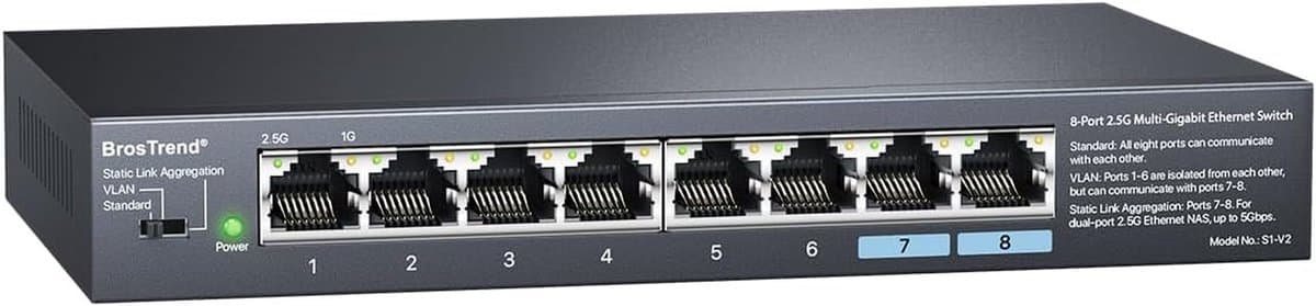 8-poorts 2.5 Gigabit Ethernet Switch - Onbeheerd Netwerk Switch met VLAN en Link Aggregatie