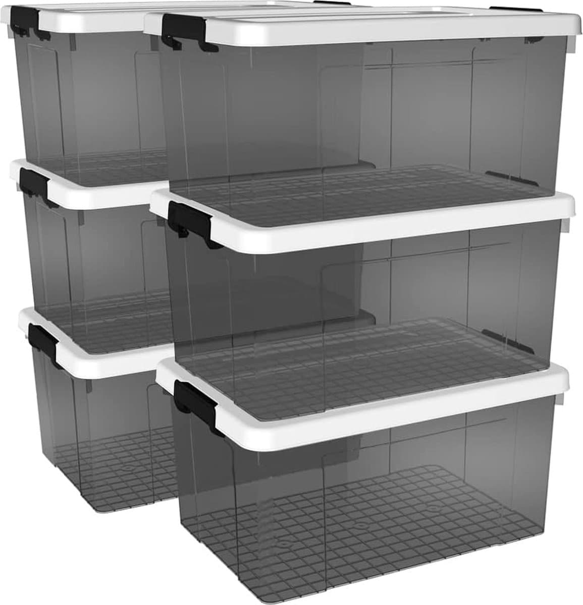 Goodivery ® Transparante Opbergdozen Met Kliksluiting En Wielen - Set Van 6 Stuks, 65L
