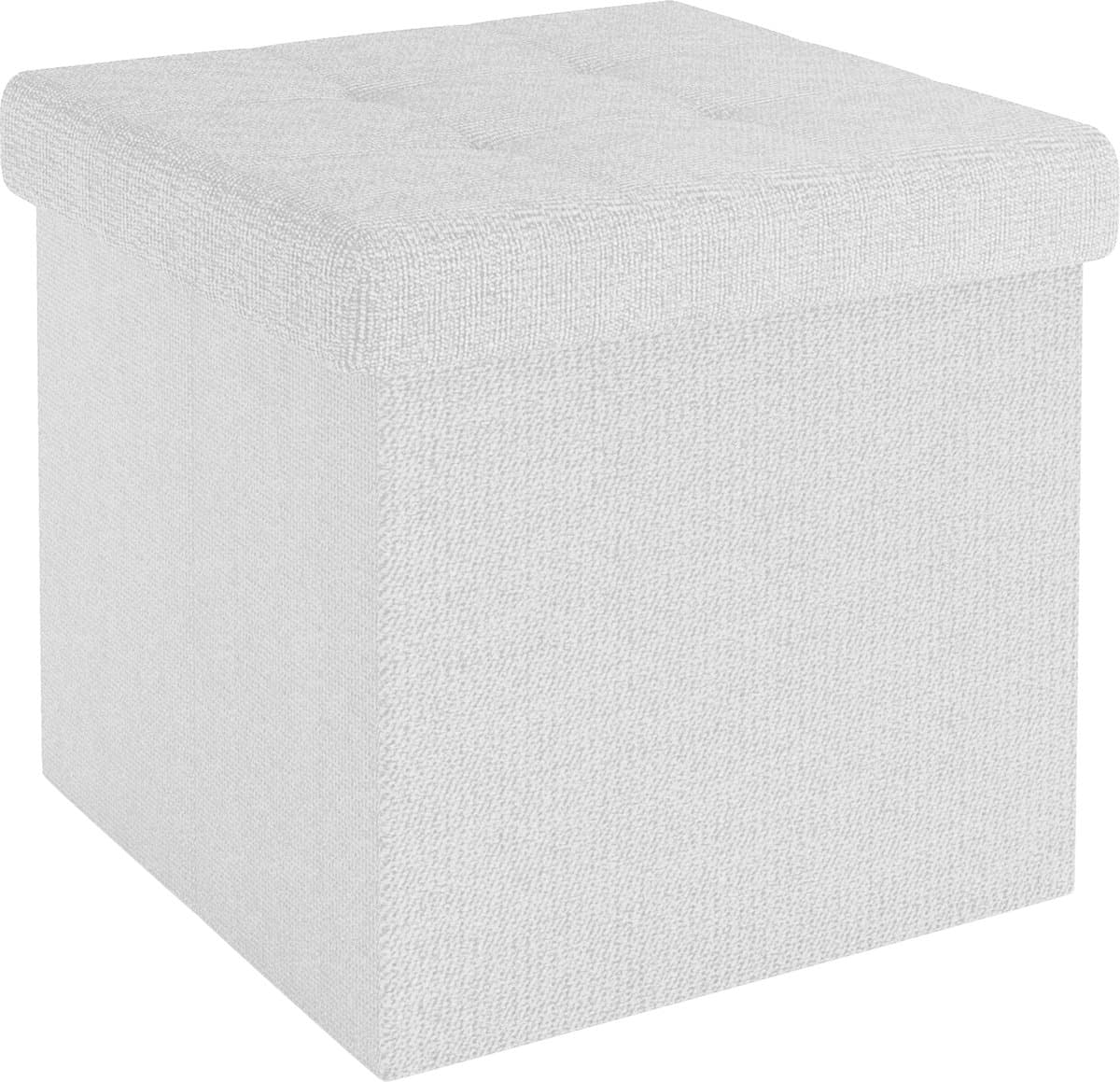 Intirilife Opvouwbaar krukje 30x30x30 cm in SNOW WHITE - Zitkubus met opbergruimte en deksel van stof met holtes - Zitkubus voetensteun opbergdoos kist zitkruk