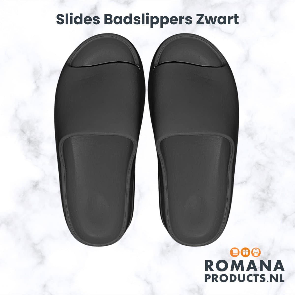Romana Products Unisex Badslippers - Slides - Ideaal voor Hotel en Sauna - Zwart - Maat 36/37