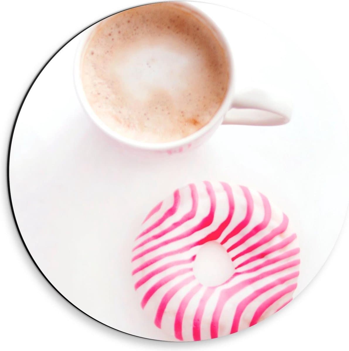 Dibond Wandcirkel - Kop Koffie met Donut - 30x30cm Foto op Aluminium Wandcirkel (met ophangsysteem)