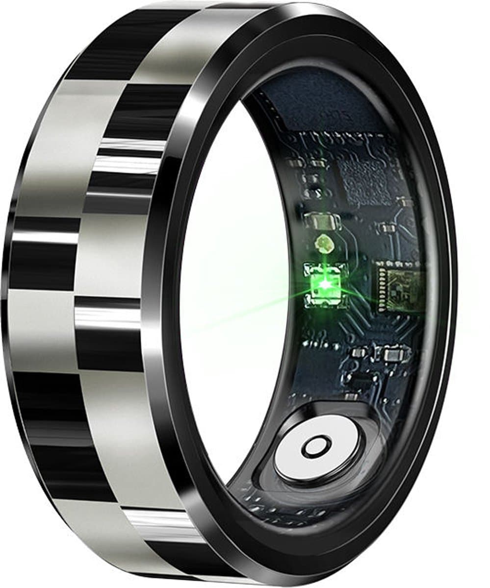 WizBay Premium Select® Smart Ring Zwart Zilver - Hartslag, Slaap, Bloeddruk, Zuurstof - Multi Sport Modi - Oplaadcase - Maat 10