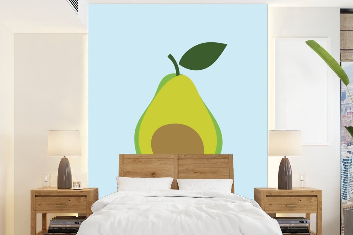 Behang - Fotobehang Avocado - Illustratie - Groene - Vrucht - Breedte 160 cm x hoogte 220 cm