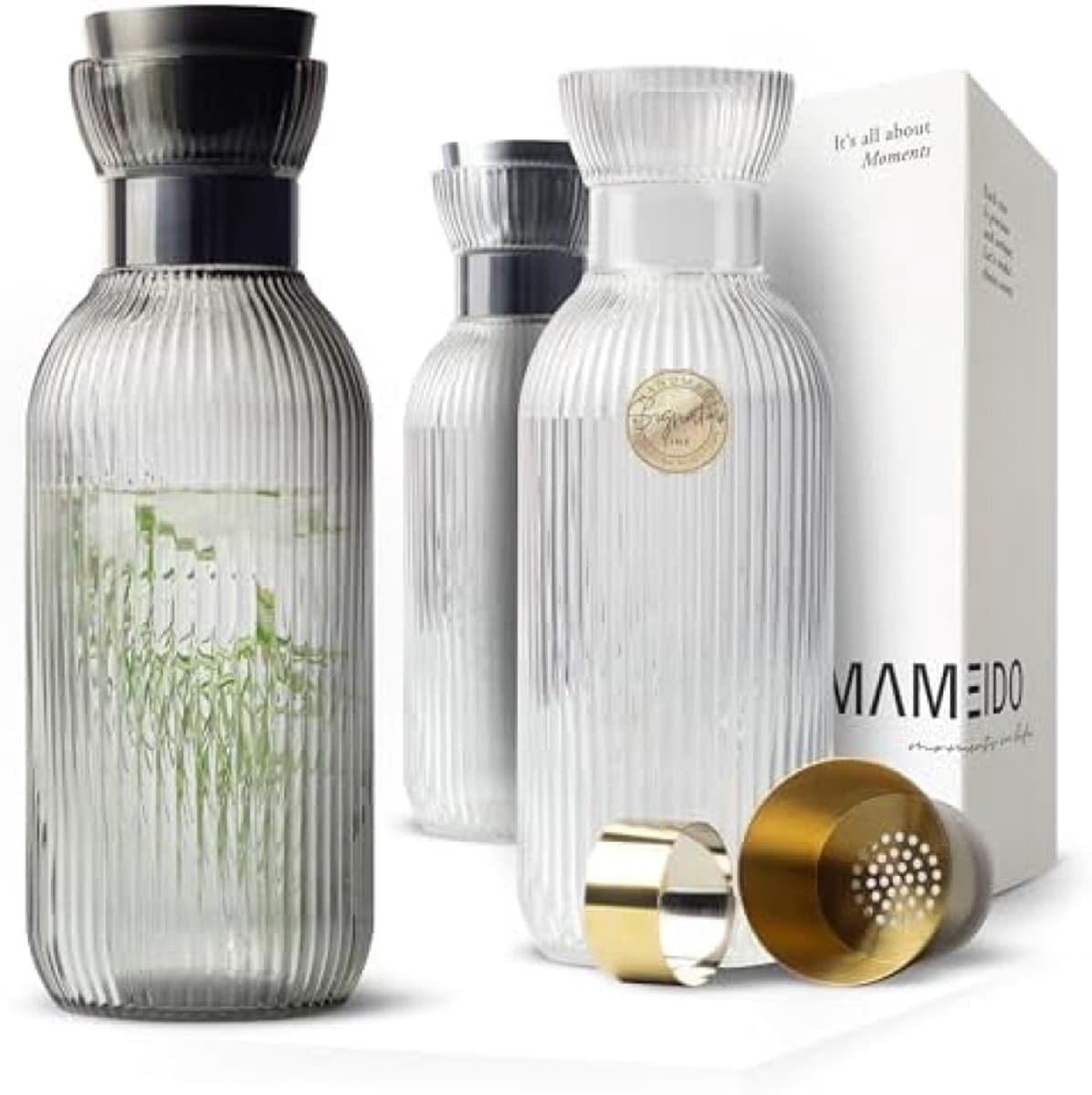 Handgemaakte glazen waterkaraf met deksel en zeef - 1 liter en 1,5 liter - Elegant design voor speciale gelegenheden