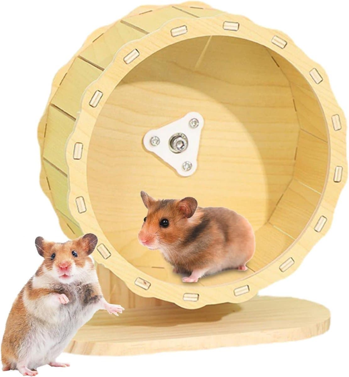Hamster Loopwiel - Stille Spinner Cavia - Huisdier Beweging - Antislip Baan - 15 cm Diameter - Houtkleur
