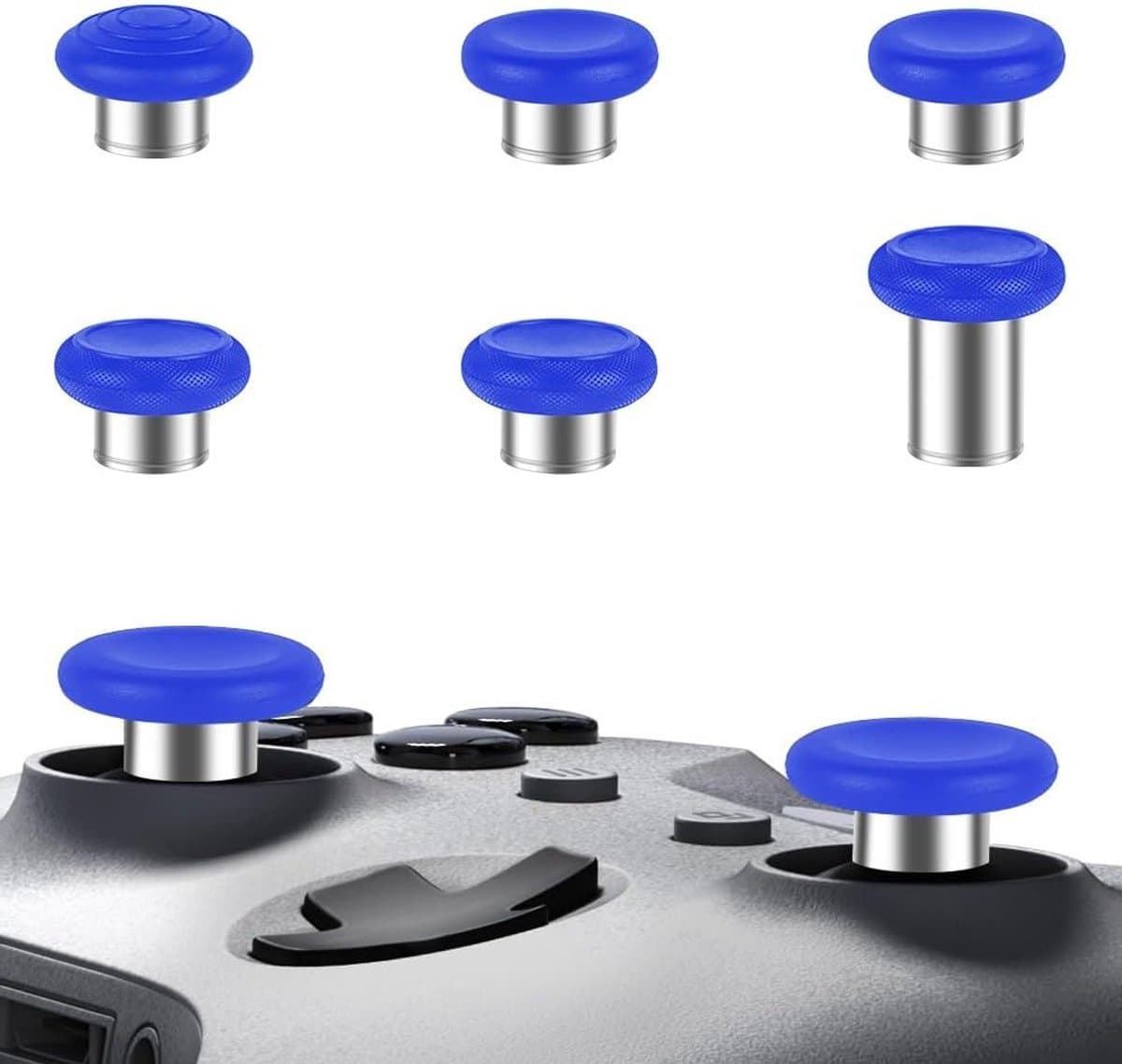 6 Stuks Metalen Thumbsticks voor Xbox One Elite Controllers, Analoge Joysticks met Magnetische Coating en Verbeterde Grip (Zilver + Blauw)