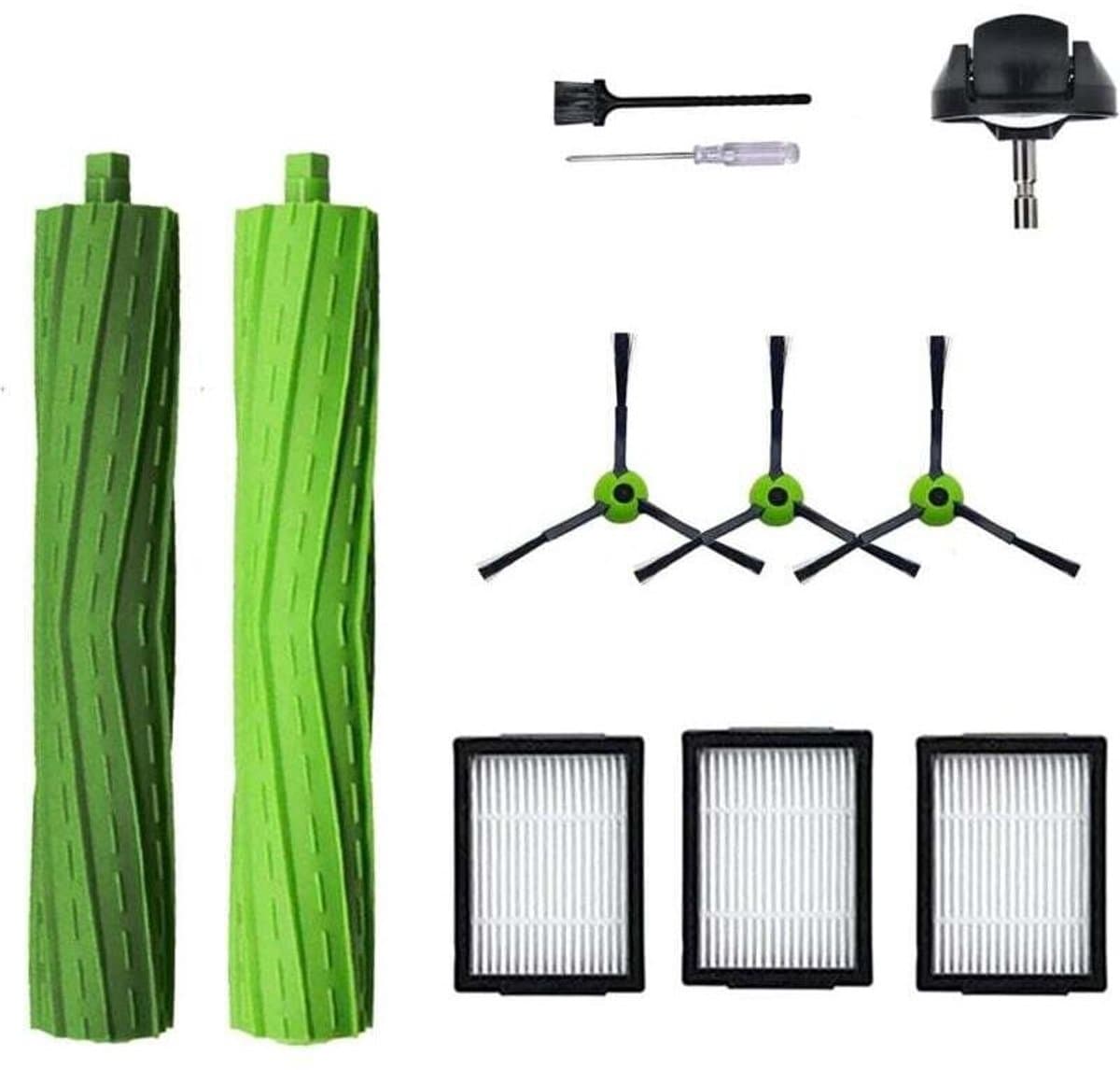 Reserveonderdelen voor iRobot Roomba J7 I7 I6 I3 I4 I2 I5 I8 I1+/Plus E5 E6 IEJ stofzuigers: 1 set rubberen rolborstels, 1 voorwiel, 4 filters, 4 zijborstels