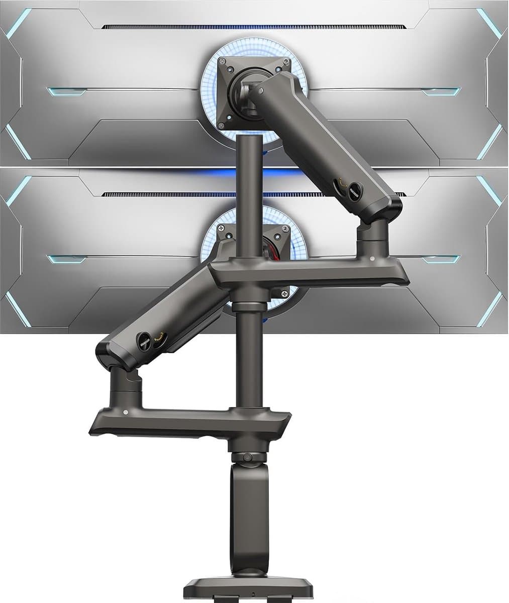 Monitor Arm - Dubbel Scherm - Bureau Organisatie - Extra Hoge Paal - Tot 49 Inch - Zwart