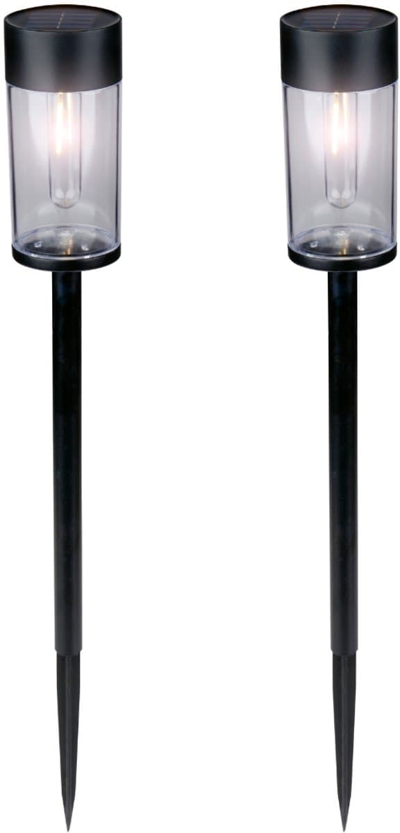 Grundig Solar Tuinverlichting Set van 2 - Tuinverlichting op Zonne Energie met Warm Wit Filament Licht - Tuinlamp Staand met Grondspies - IP44 Waterdicht voor Buiten