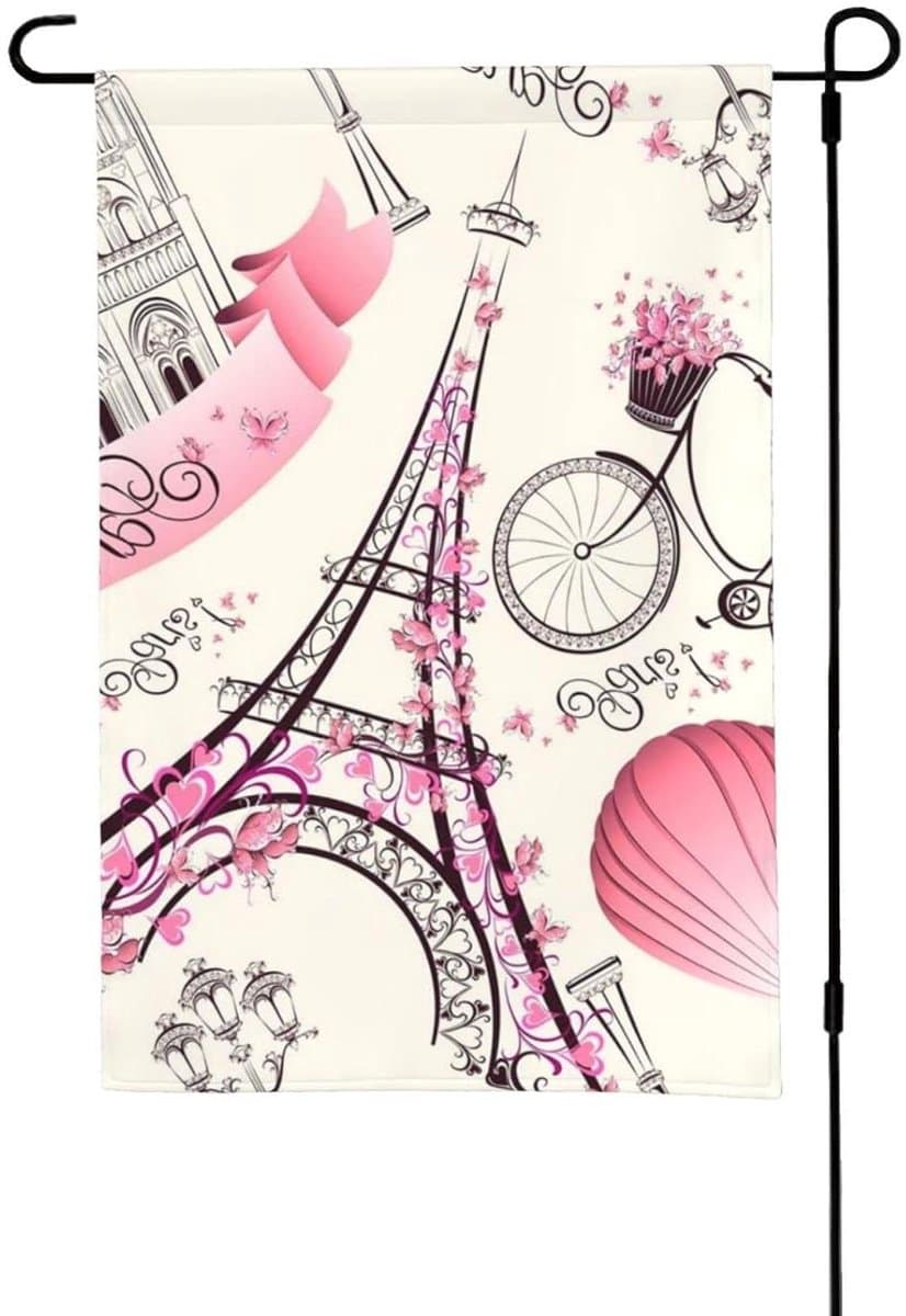 Tuinvlag Eiffeltoren - Decoratie Banner - Buitenversiering - Dubbelzijdig Bedrukt - 45 x 30 cm - Parijs Thema