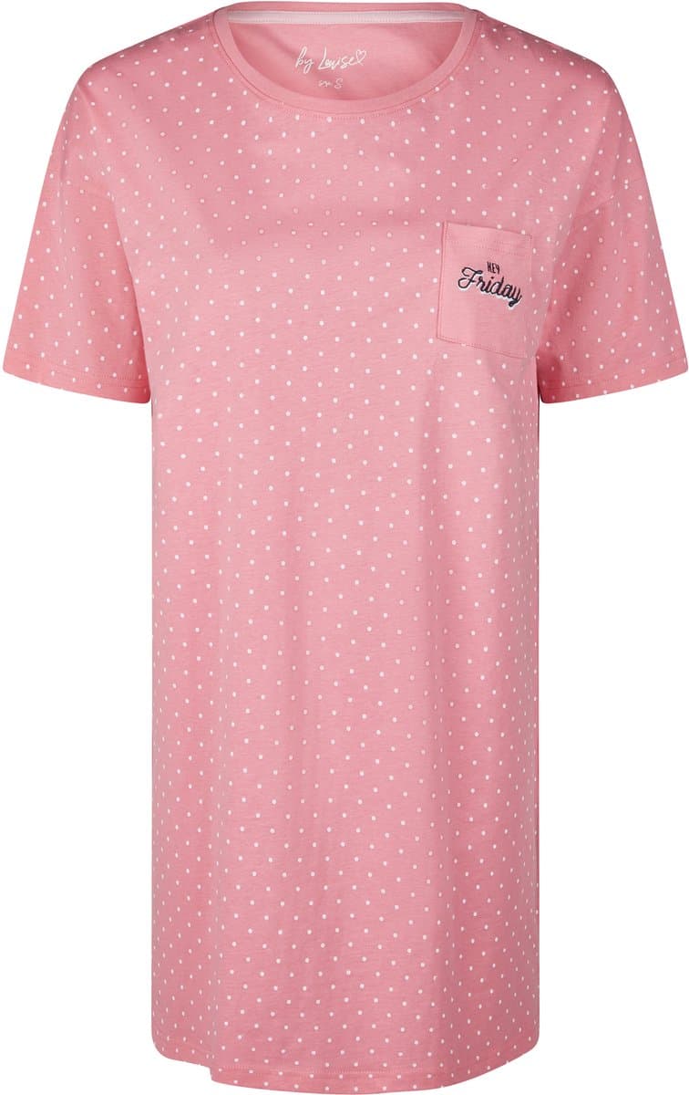 By Louise Dames Nachthemd Korte Mouw Roze Gestipt - Maat M