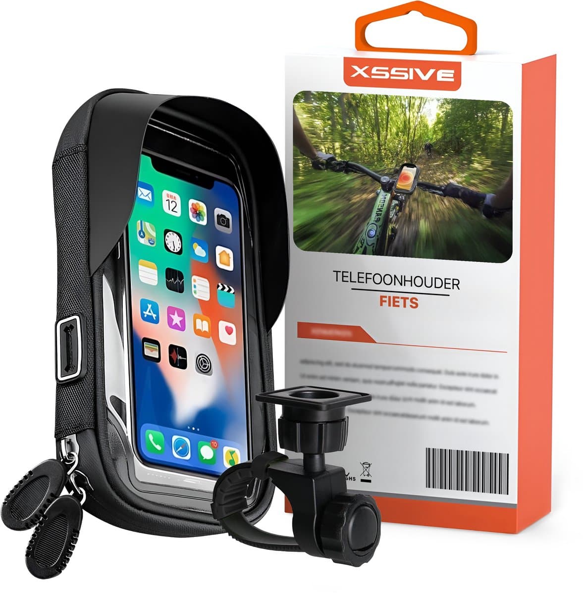 Xssive B7N Telefoonhouder Fiets met Opbergvak - Fietshouder Stuur - GSM Houder Fiets - Waterdicht & 360° Draaibaar